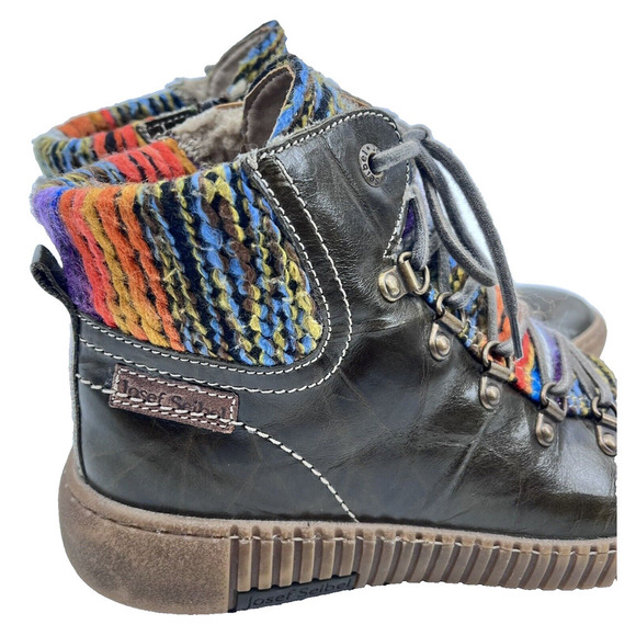 Josef Seibel Maren 06 Olive Leather Multicolor Knit Lace Up Boot Sneaker Size 41 - Picture 3 of 12